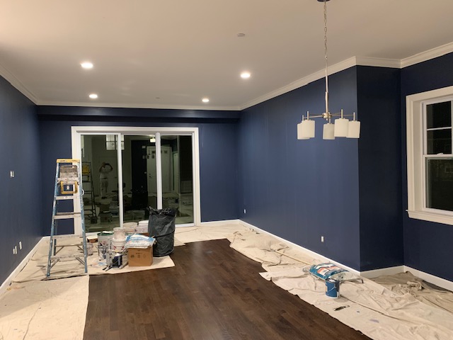 Rockville Centre NY - Interior Living Room After Wall Painted Dark Blue