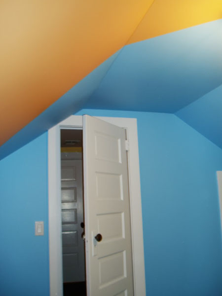 Islip NY - Special Effects After Interior Ceiling Geometric Design Painted Sun Orange and Sky Blue