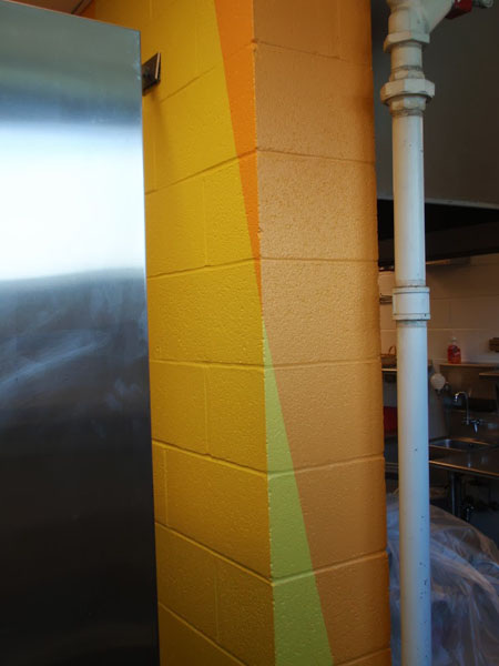 Cutchoque NY - Special Effects School Cafeteria Geometric Design painted Yellow & Orange Poll